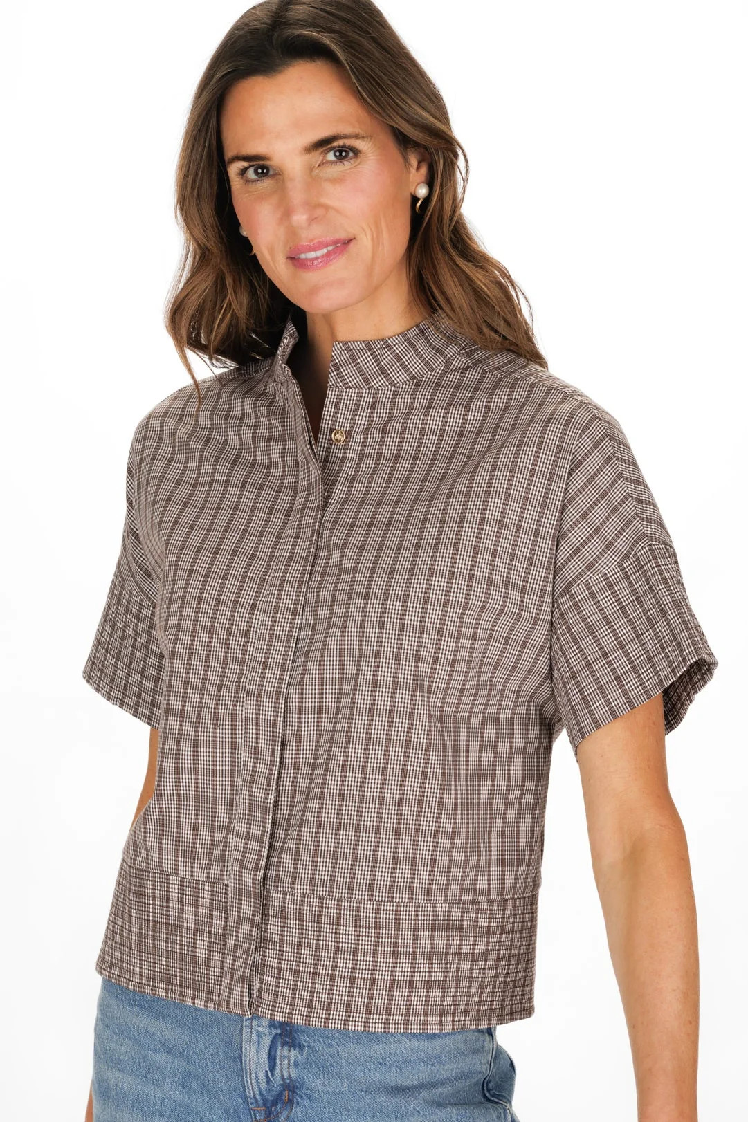 Avalon Top in Brown Check | Duffield Lane