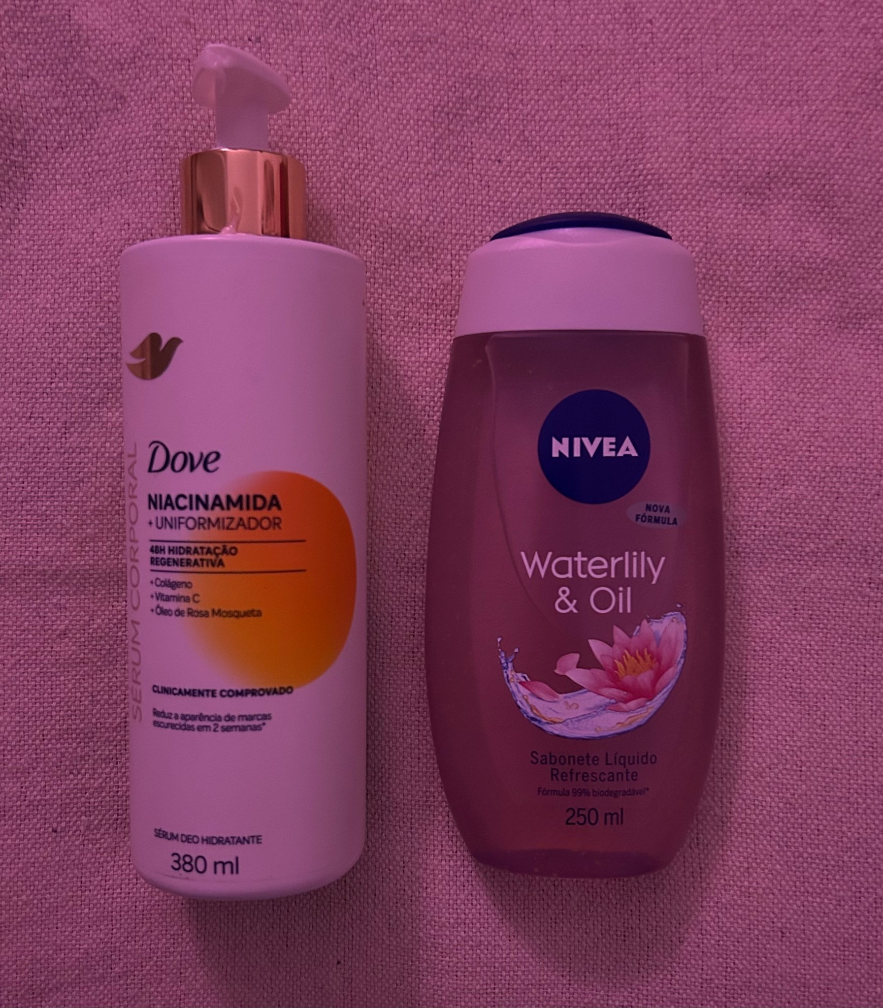 Para o banho: Waterlily & Oil da Nivea e no pós banho, o meu queridinho da Dove! 