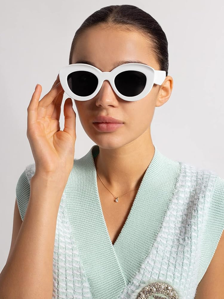 AIEYEZO Oversized Cat Eye Sunglasses for Women Cute Oval Thick Frame Cateye Sun Glasses Chic Retro S | Amazon (US)