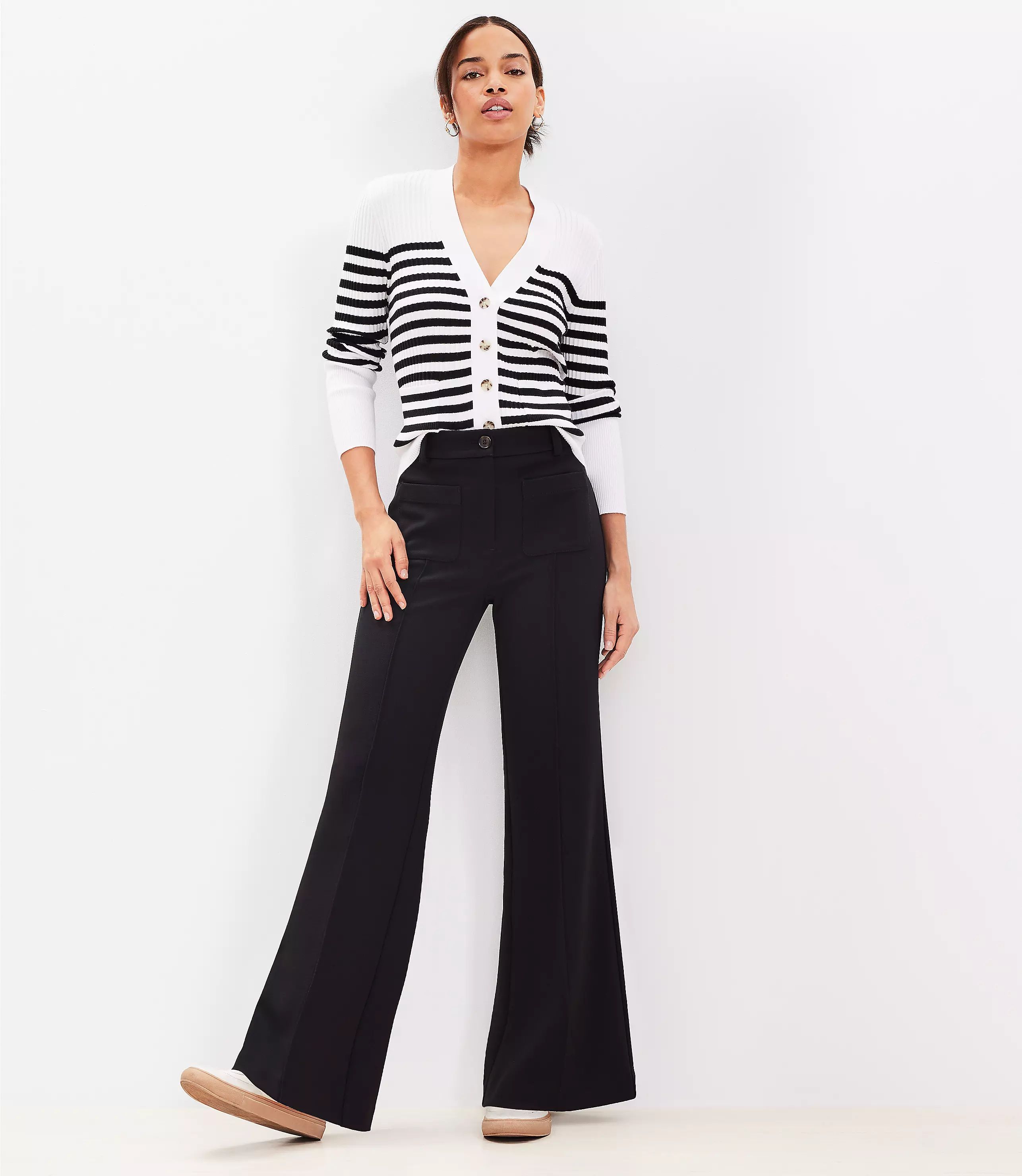 Pintucked Patch Pocket Flare Pants in Doubleface | LOFT