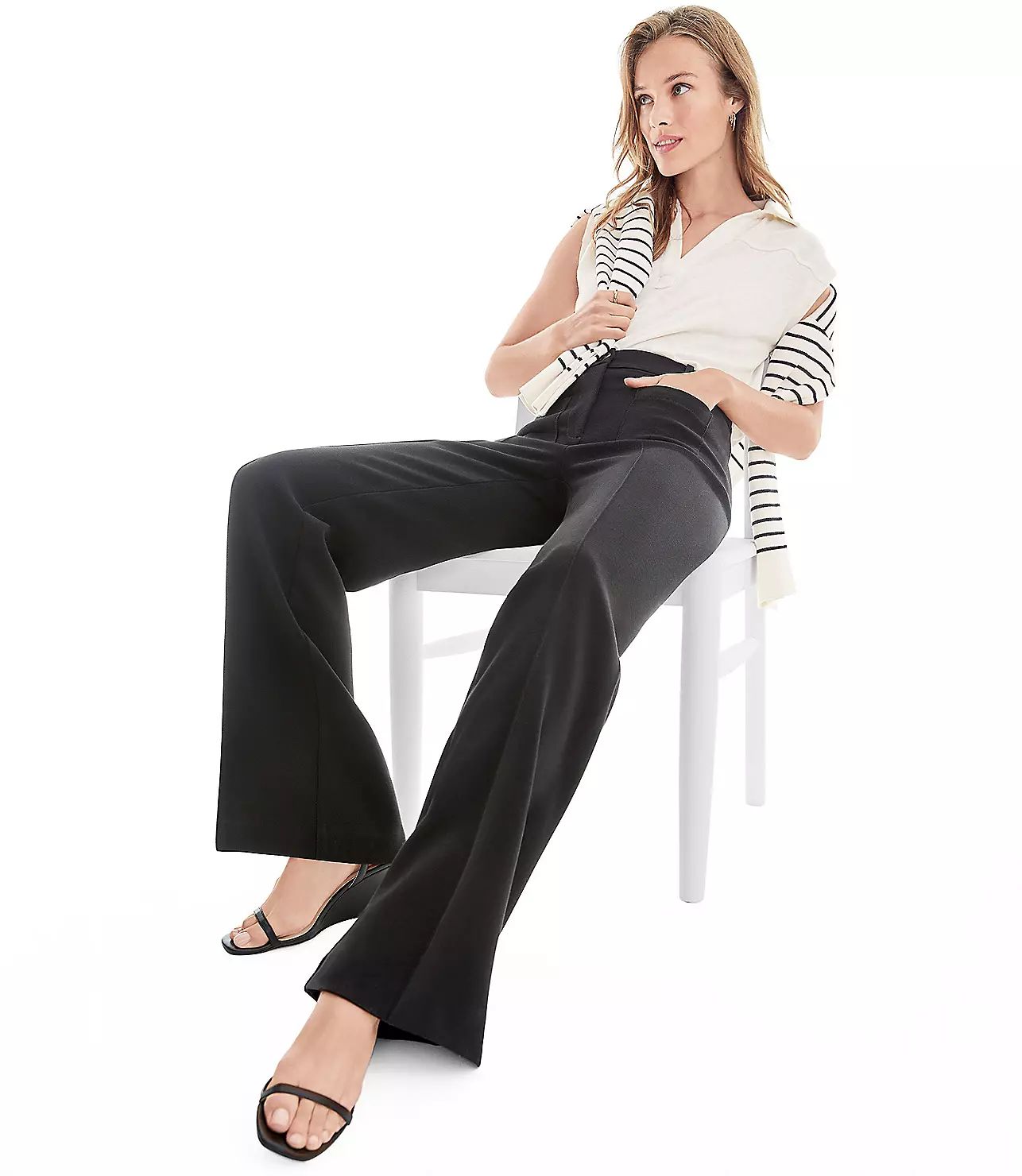 Pintucked Patch Pocket Flare Pants in Doubleface | LOFT
