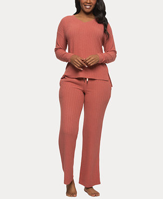 Felina Women's Serena V-neck Pullover and Lounge Pant Set - Macy's | Macy's