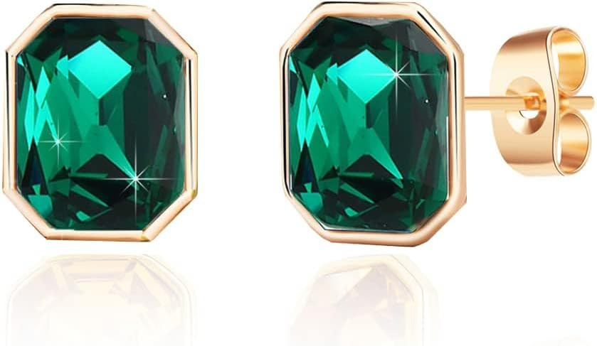 Austrian Crystal Octagon Stud Earrings for Women Fashion 925 Sterling Silver Hypoallergenic Jewel... | Amazon (US)