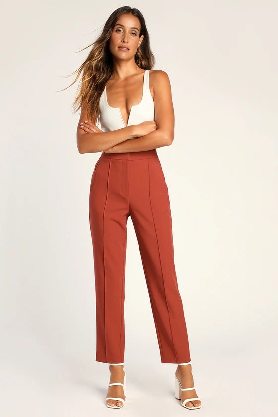 Chic Business Rust Red High-Waisted Trouser Pants | Lulus (US)