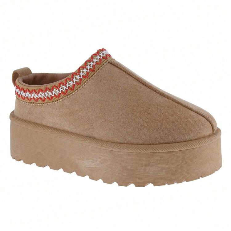 BELOVELY[SNOWBOOTS-14]Women's Cozy Slipper Flat Flip Flop With Laced Pattern | Spider Party Furry Plush Fuzzy | SHEIN