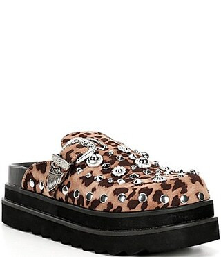 Azalea Wang Swiftly Leopard Print Stud Ornament Embellished Platform Clogs - 8.5 | Dillard's