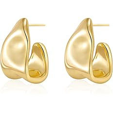 Chunky Gold Stud Earrings - 14k Gold Plated, Hypoallergenic Statement Earrings for Women - Trendy... | Amazon (US)