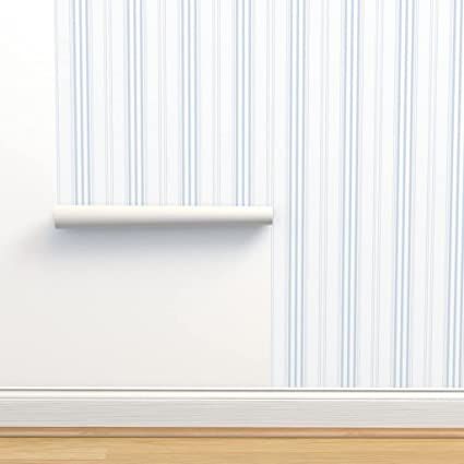 Removable Wallpaper 9ft x 2ft - Stripe Pale Blueberry Stripes Blue White Swedish Vintage Geometri... | Amazon (US)