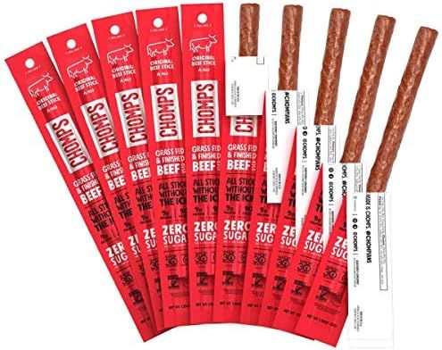 CHOMPS Grass Fed Beef Jerky Meat Snack Sticks, Keto, Whole30 Approved, Paleo, Low Carb, High Prot... | Amazon (US)