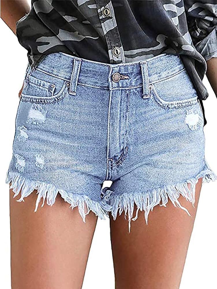 Necooer Women Denim Shorts Casual Summer Mid Waist Stretchy Denim Jean Shorts | Amazon (US)