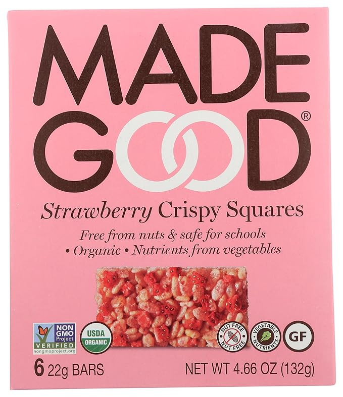 MadeGood Strawberry Crispy Squares, 6 Healthy Snacks, 0.78oz | Amazon (US)