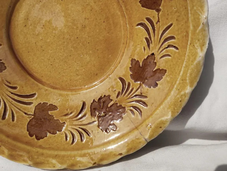 Ochre Yellow Ceramic Carved Design Plate, Hungarian Traditional Pottery Clay Plate | Etsy (US)