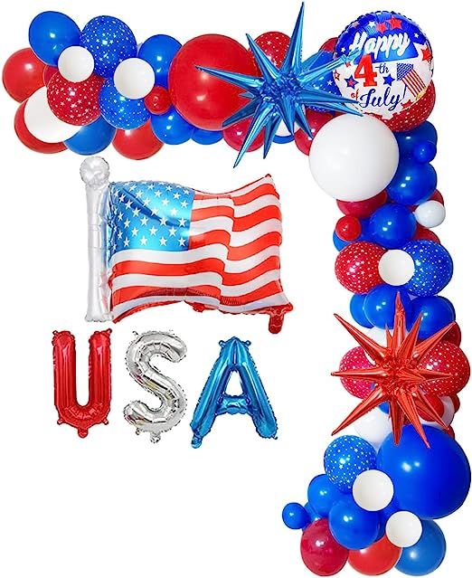 4th of July Party Balloons Decorations, Independence Day Balloons Blue Red White Balloons Garland... | Amazon (US)
