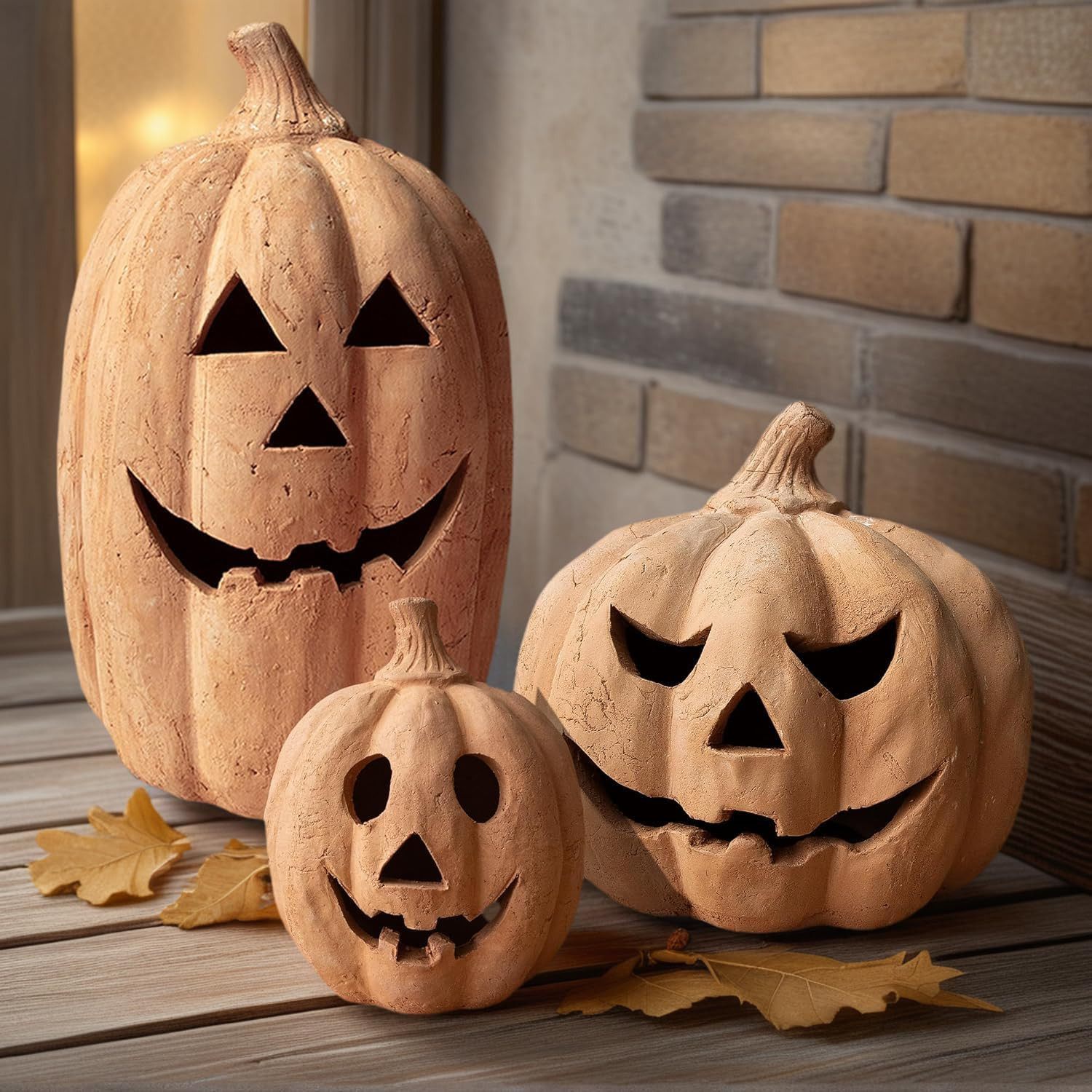 Fall Decor - Halloween Decorations - Handmade Terracotta Pumpkin Jack O' Lantern Outdoor Indoor - Cute Halloween Autumn Farmhouse Table Festival Decoration for Home Porch (Single — Medium(11" x 9.8")) | Amazon (US)