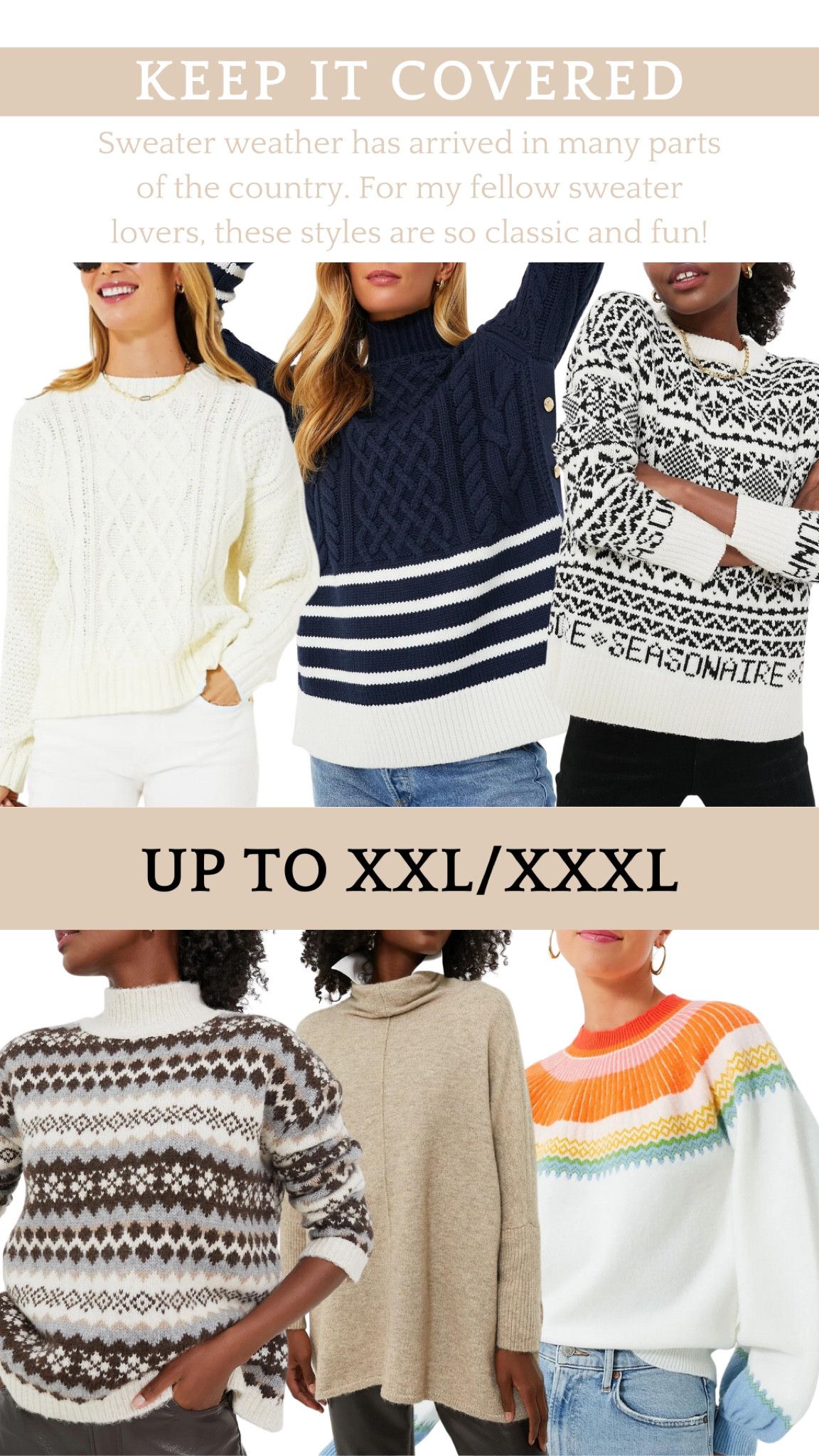 New sweaters from Tuckernuck, all available in plus sizes up to XXL or XXXL. Perfect for a fall or winter getaway, the holidays, or date night. 

Classic style, mom outfit, fall ootd, extended sizes, cable knit sweater, poncho, striped sweater, fair isle #sweater #tuckernuck #plussize #sweaterweather 

#LTKplussize #LTKstyletip #LTKSeasonal