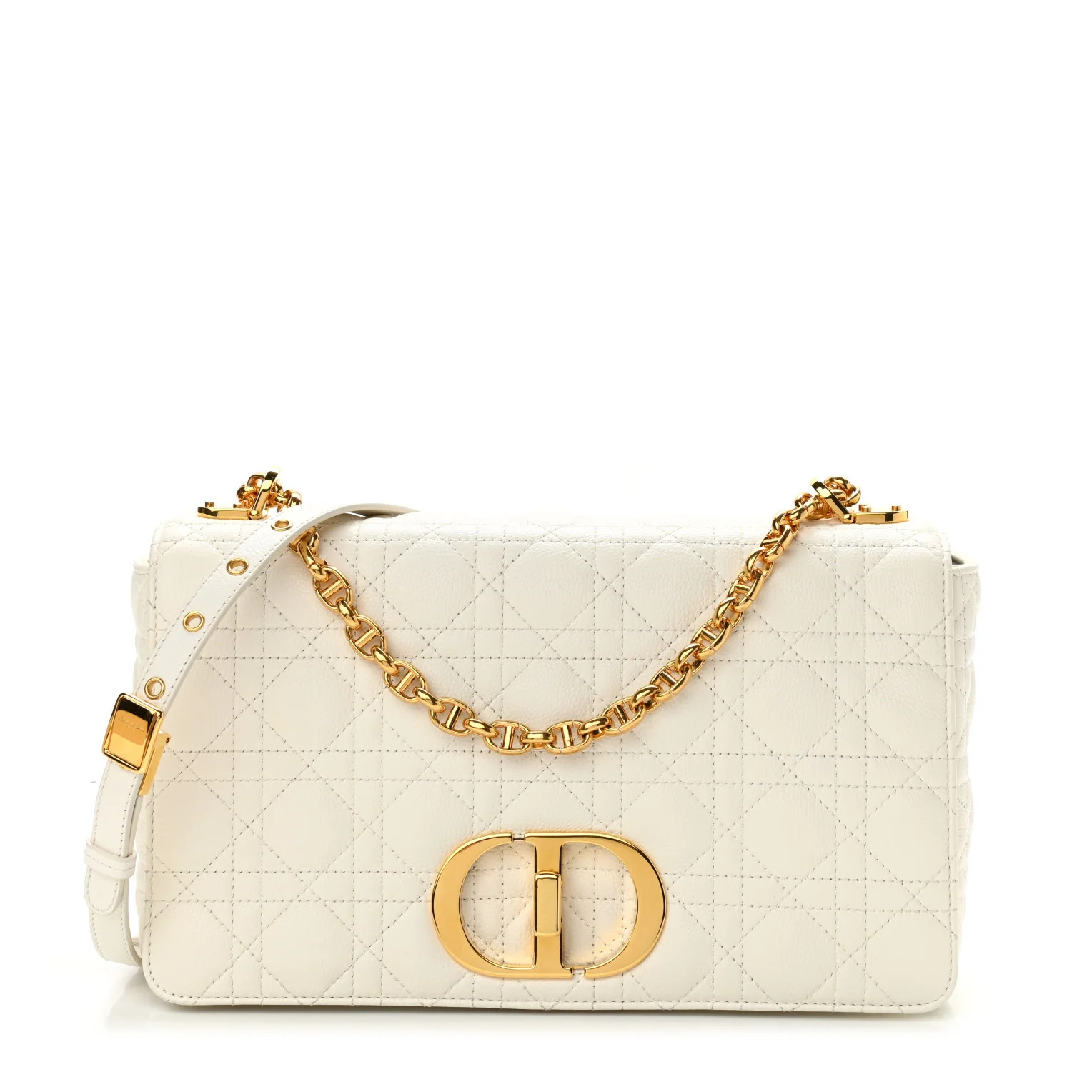 CHRISTIAN DIOR Lambskin Cannage Large Caro Bag Ivory | FASHIONPHILE (US)