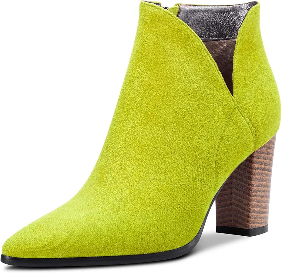 DearOnly Womens Short Bootie Ankle Boots Pointed Toe Block Chunky High Heel Suede Dress Shoes Vin... | Amazon (US)