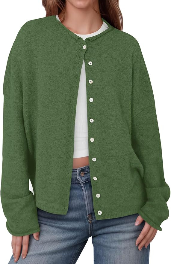 Saodimallsu Womens Button Up Cardigan Sweaters Long Sleeve Crew Neck Fall Soft Lightweight Knit L... | Amazon (US)