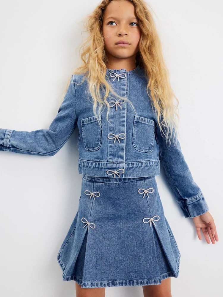 River Island Blue Diamonte Bow Top & Skirt Set | Next US