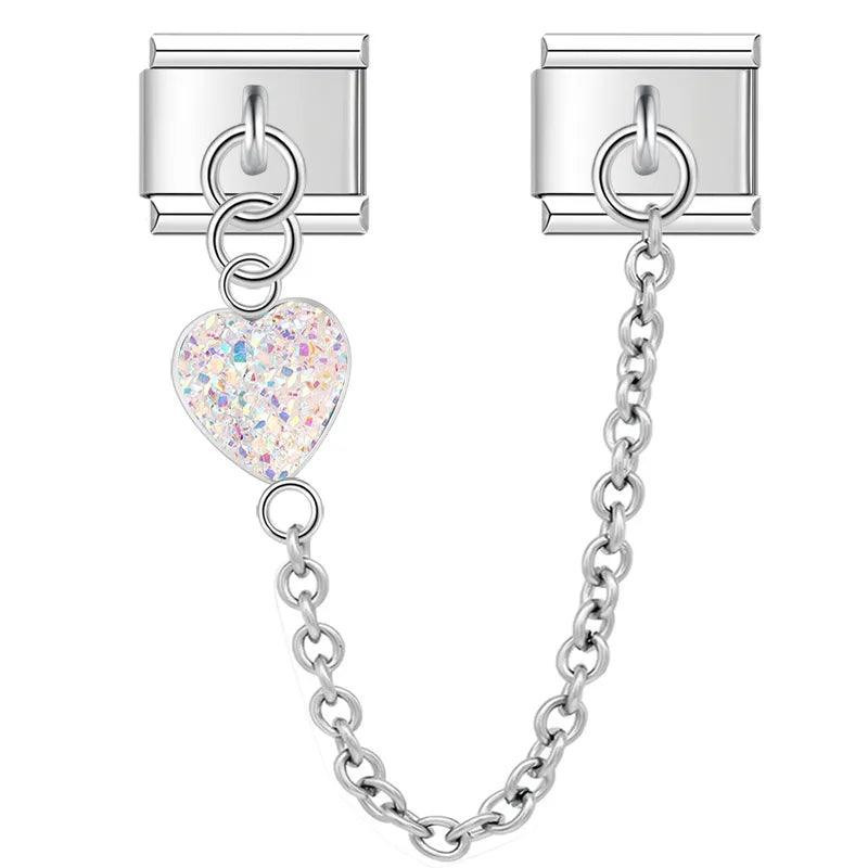 Multicolor Heart, Double Linked Charms, on Silver | Charms Official