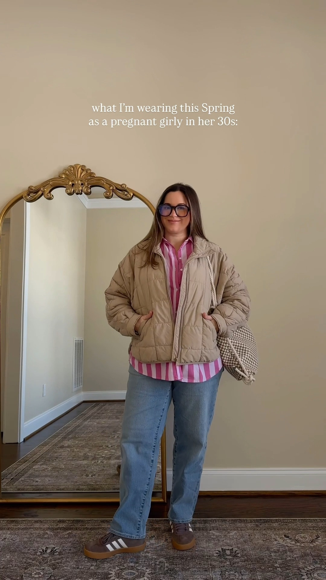 Spring ootd, styling the bump. Including a non-maternity pair of jeans in case you are pregnant 🩷

Jeans- 12
Button down- L
Tank- L
Jacket - M
Sneakers- size down 
Bag- I have the khaki color 

#LTKSpringSale #LTKBump #LTKSaleAlert