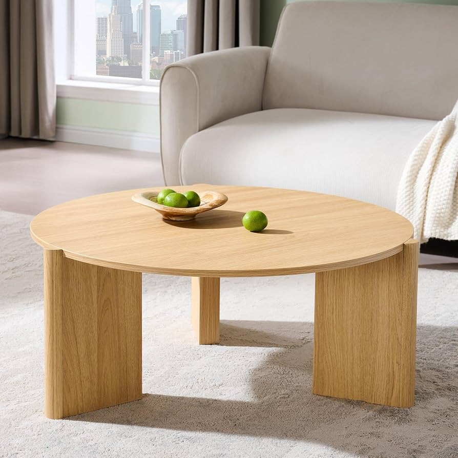 33.5" Wood Round Coffee Table, Small Modern Circle Coffee Table, Natural | Amazon (US)