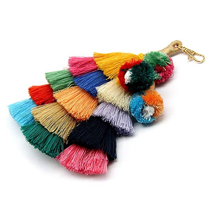 Colorful Boho Pom Pom Tassel Bag Charm Key Chain | Amazon (US)