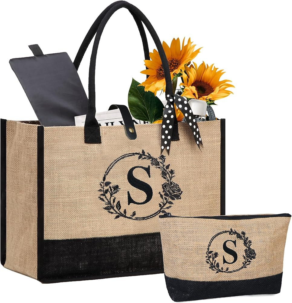 BeeGreen Canva/Jute Tote Bag With Pockets Embroidery Personalized Unique Birthday Gift for Women ... | Amazon (US)