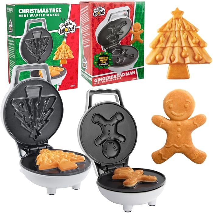 Gingerbread Man & Christmas Tree Mini Waffle Maker 2 Pack- Holiday Cheer for Breakfast with Cute ... | Amazon (US)