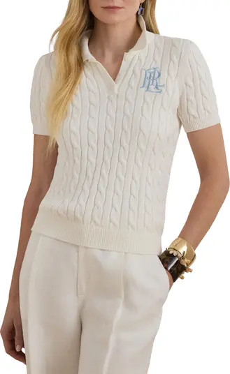 Natrissa Cable Stitch Cotton Polo Sweater | Nordstrom