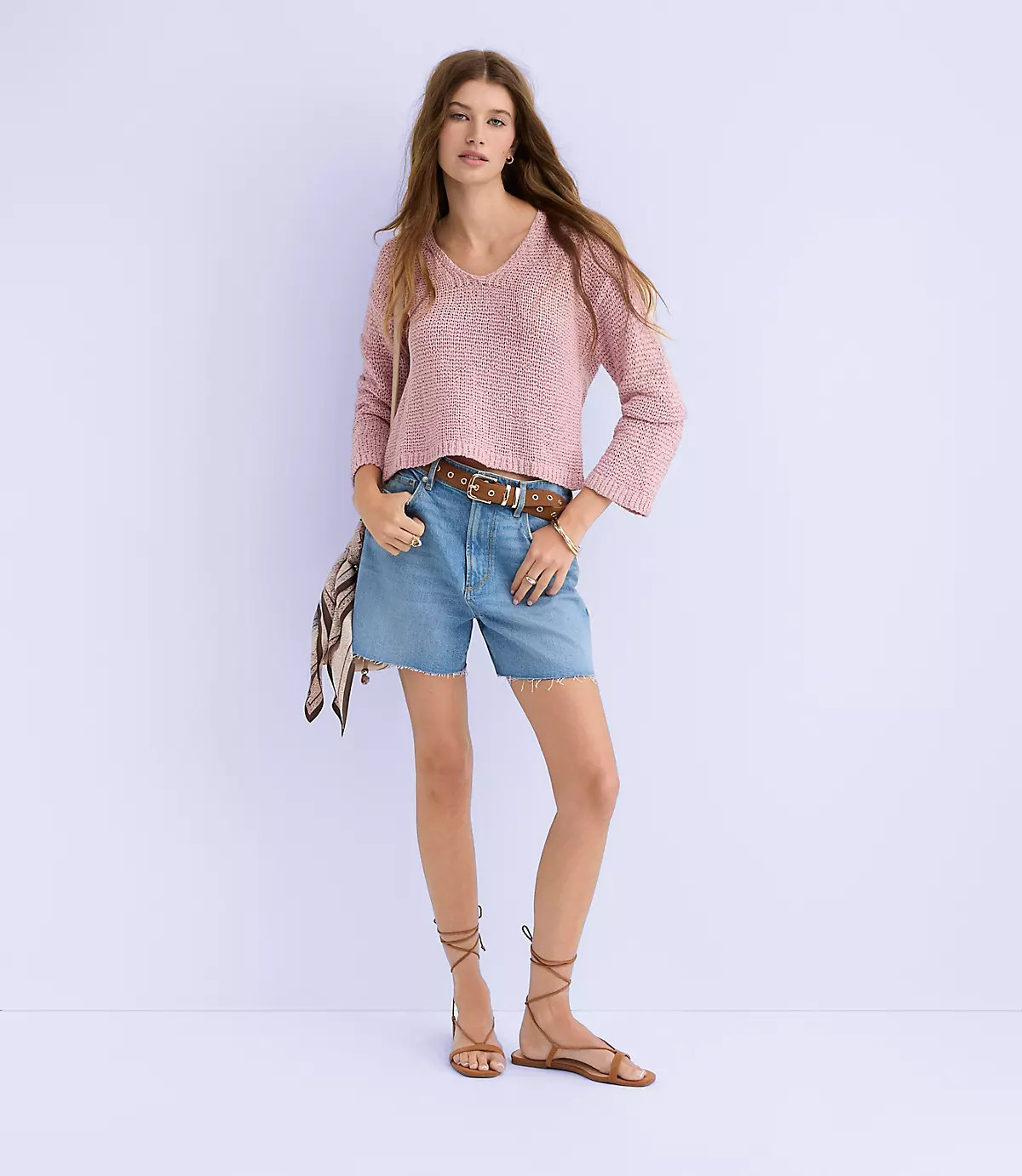 Open Stitch V-Neck Sweater | LOFT