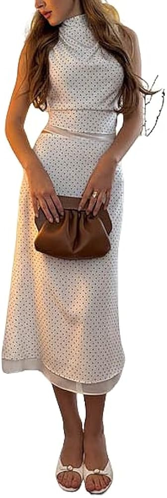 Polka Dot Skirts Sets Sleeveless Turtle Neck Tops Midi Skirts Vintage Dinner Outfits | Amazon (US)