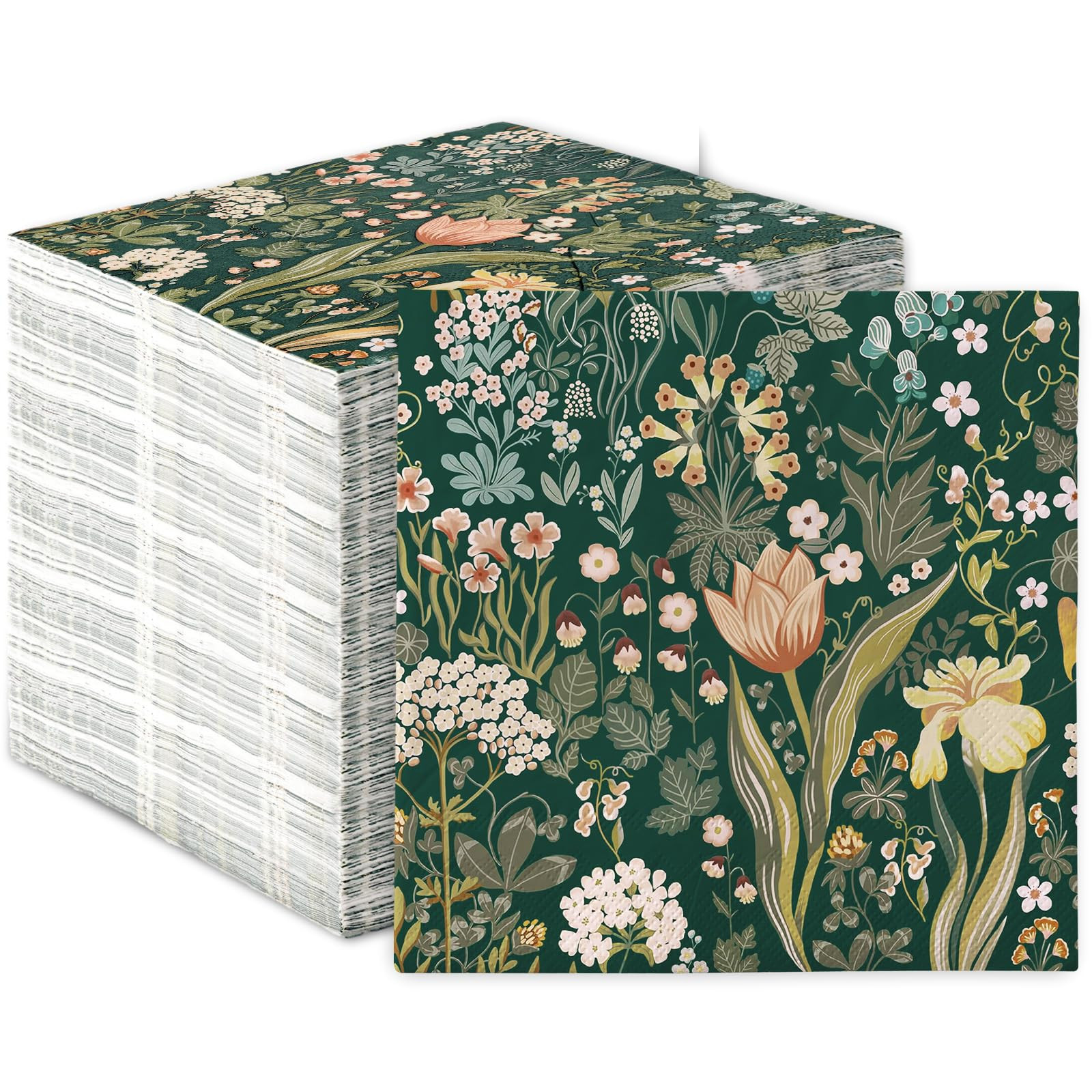 AnyDesign 80 Pack Vintage Floral Paper Napkins Retro Spring Flower Disposable Napkins Green Plant... | Amazon (US)