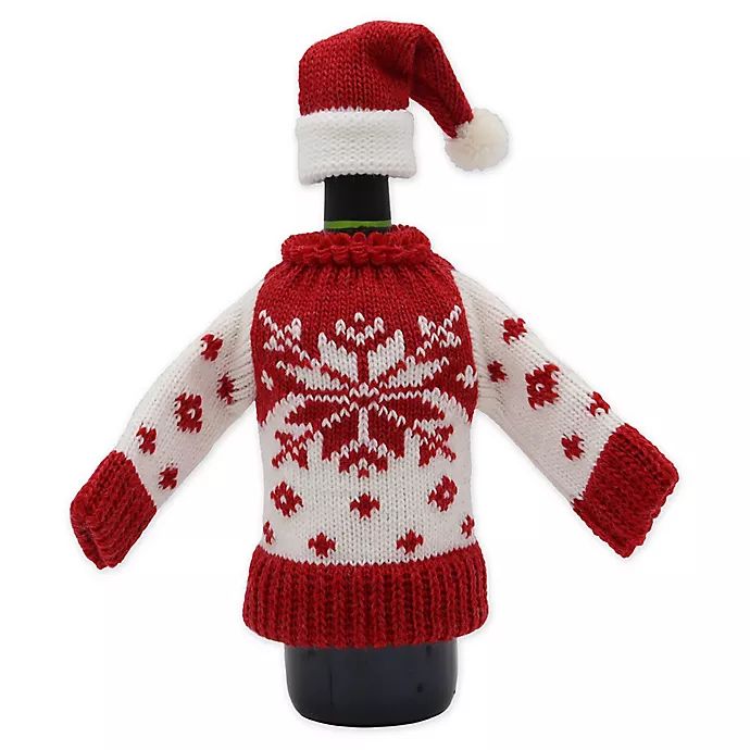 Snowflake Knit Sweater and Hat Bottle Cover Set | Bed Bath & Beyond | Bed Bath & Beyond