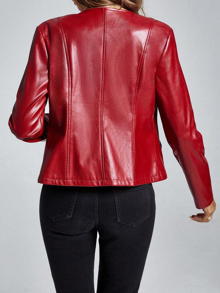 SHEIN Clasi Zip Up PU Leather Jacket | SHEIN