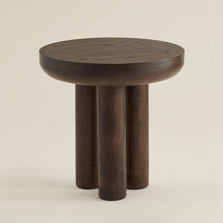 Owen 19" High Rustic Modern Walnut Finish Wood Pedestal Side Table | Lamps Plus