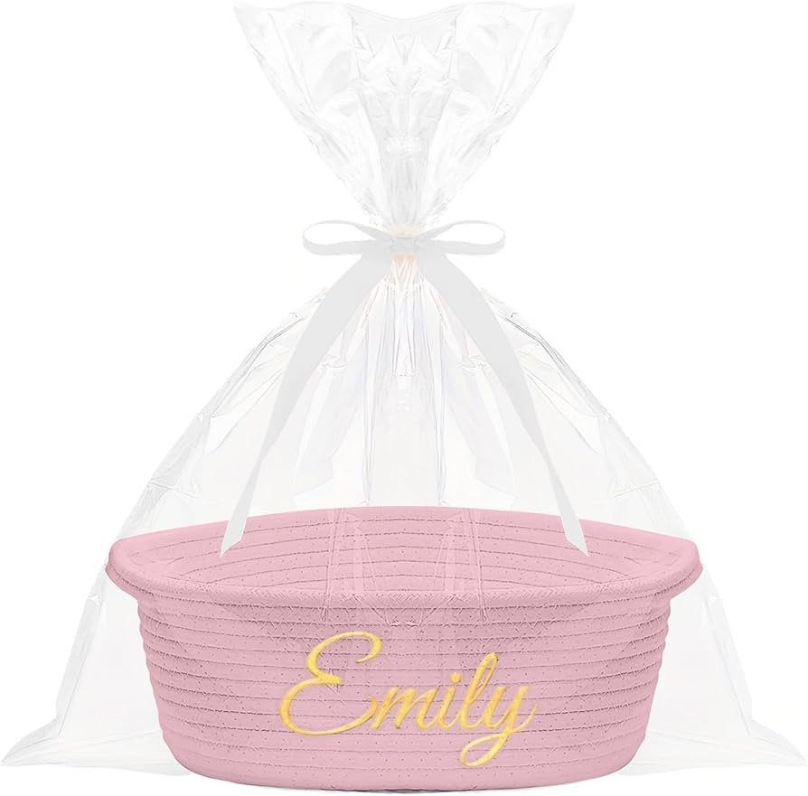 HUTARIO Personalized Woven Basket Embroidered Name with Gift Bags and Ribbons,Empty Small Rope Ba... | Amazon (US)