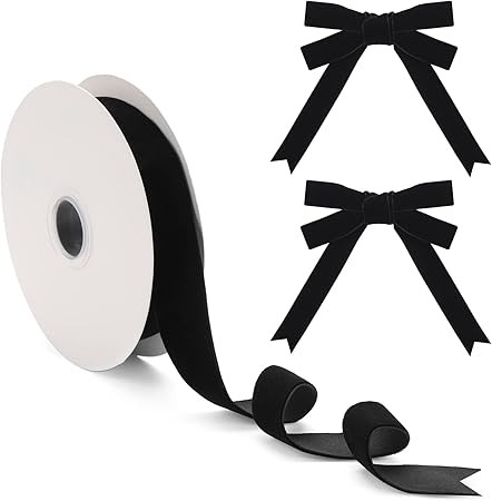 1 Inch×25 Yd Black Velvet Ribbon for Gift Wrapping Christmas Tree, Wide Crushed Vintage Velvet C... | Amazon (US)