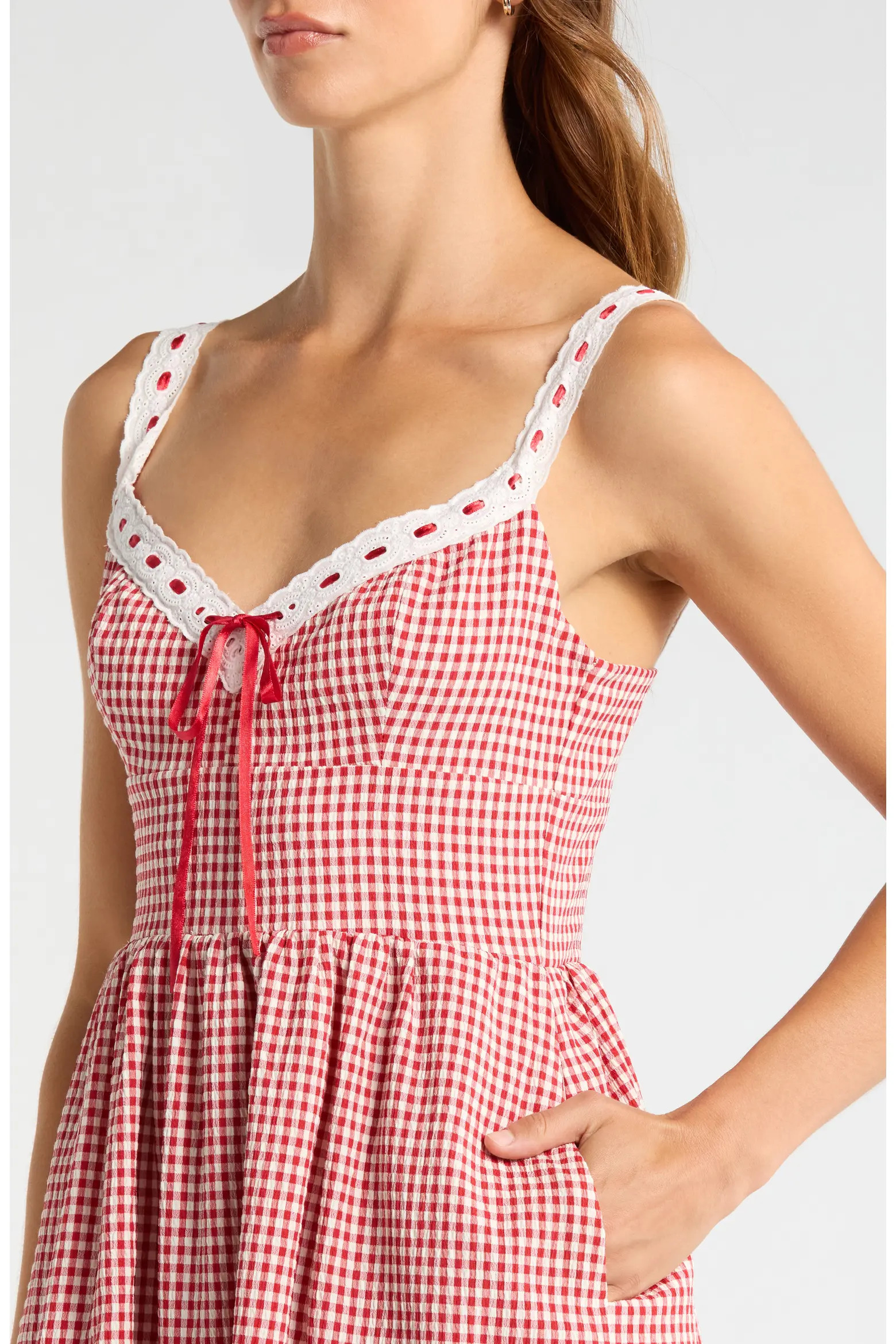 Lilibet Gingham Lace Trim Midi Dress (Women) | Nordstrom | Nordstrom