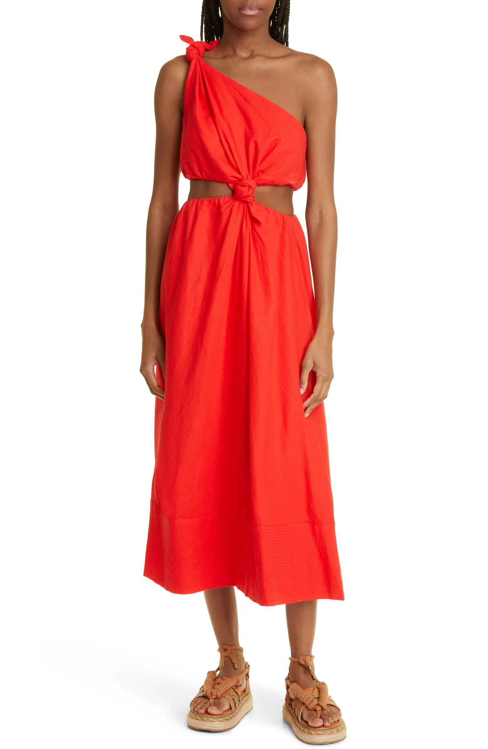One-Shoulder Cutout Detail Linen Blend Dress | Nordstrom
