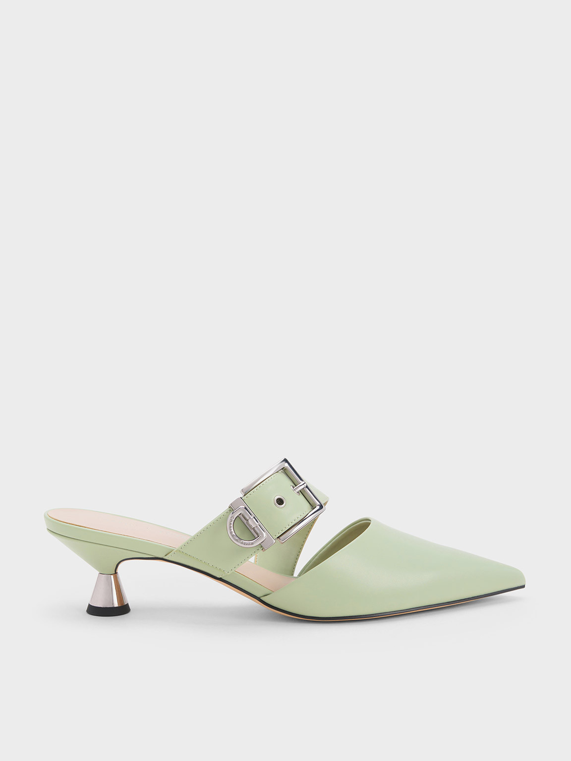 Asymmetric Buckle Heeled Mules
 - Sage Green | Charles & Keith US