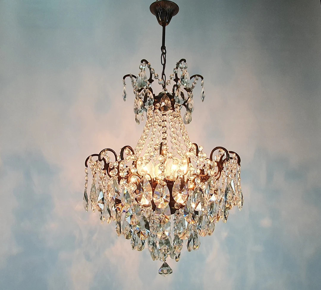 Antique French Crystal Chandelier Lighting Fixture, Large Holywood Regency Brass Ceiling Chandeli... | Etsy (US)