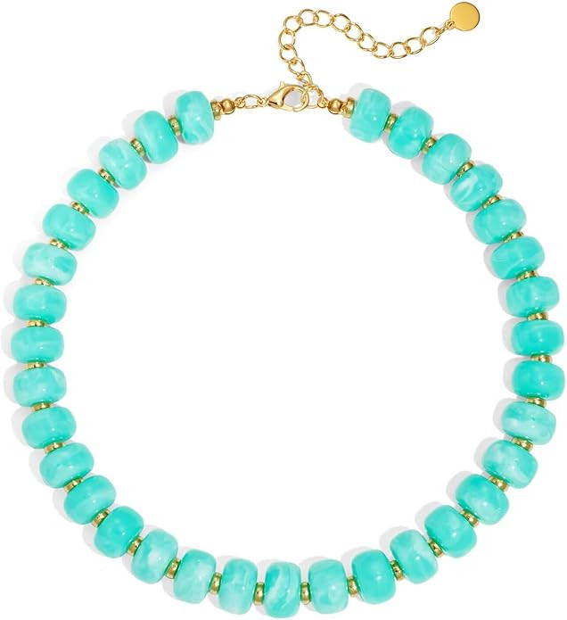 Colorful Beaded Necklace for Women Unique Resin Beads Choker Necklaces Boho Statement Chunky Neck... | Amazon (US)