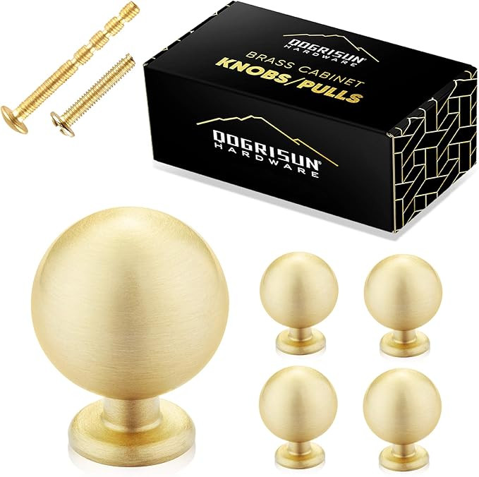 QogriSun 5-Pack Solid Brass Spherical Cabinet Knobs, 1.1-Inch Diameter, Ball Gold Decorative, Rou... | Amazon (US)