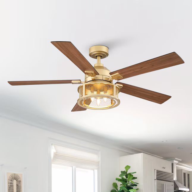 Parrot Uncle 52-in Gold Indoor Ceiling Fan Light Kit Compatible and Remote (5-Blade) | Lowe's