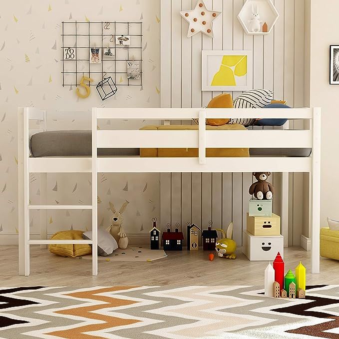 Twin Loft Bed for Kids with Ladder, Wood Kids Low Loft Bed Frame, No Box Spring Needed,Twin Size,... | Amazon (US)