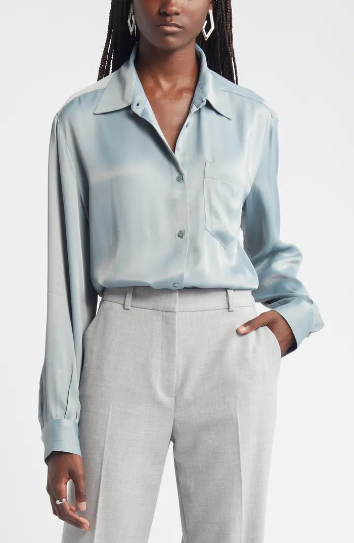 Bishop Sleeve Satin Button-Up Shirt | Nordstrom