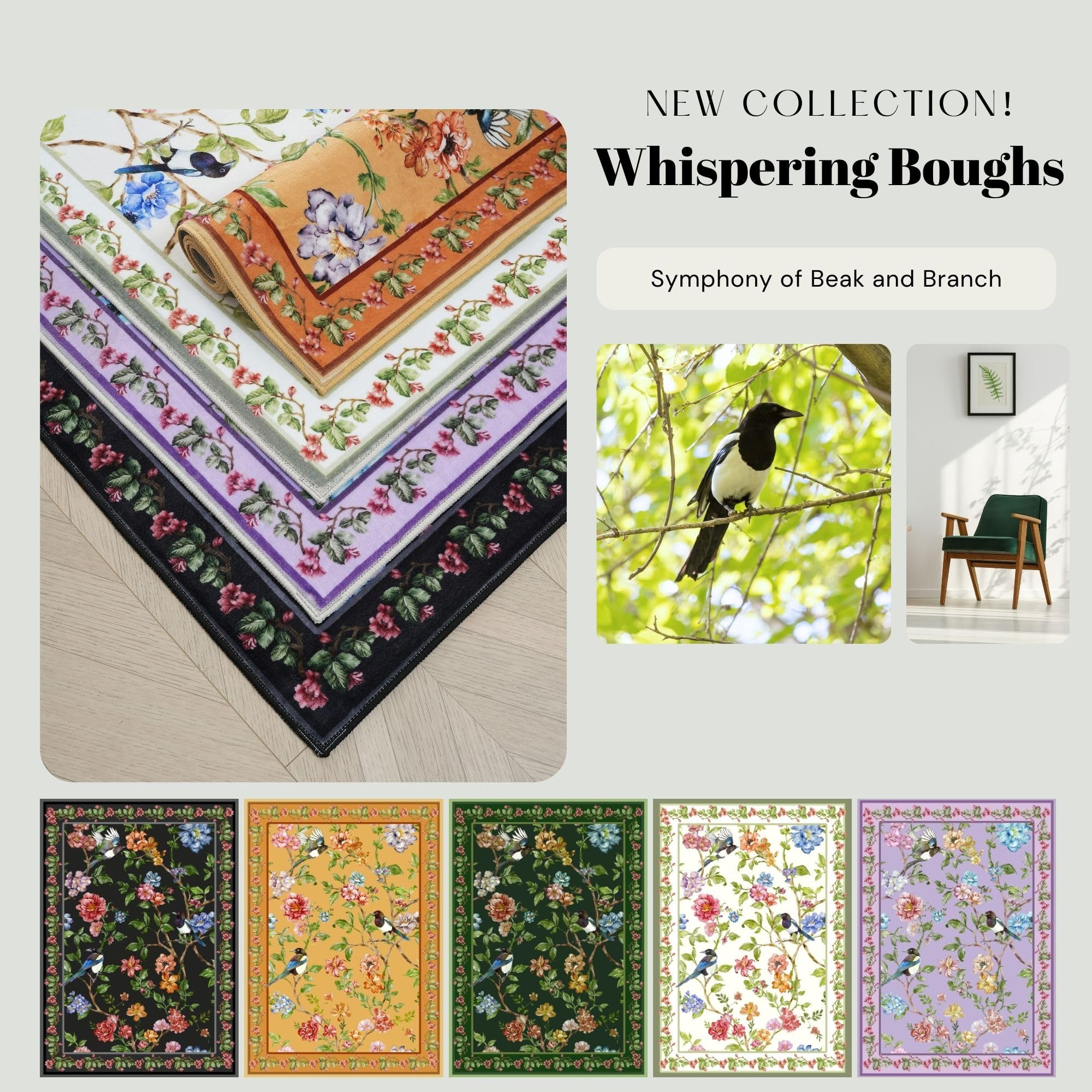 Door Mat Indoor Entrance 2x3 Rug Machine Washable Floral Bird Magpies Animal Small Area Rug Non-S... | Amazon (US)