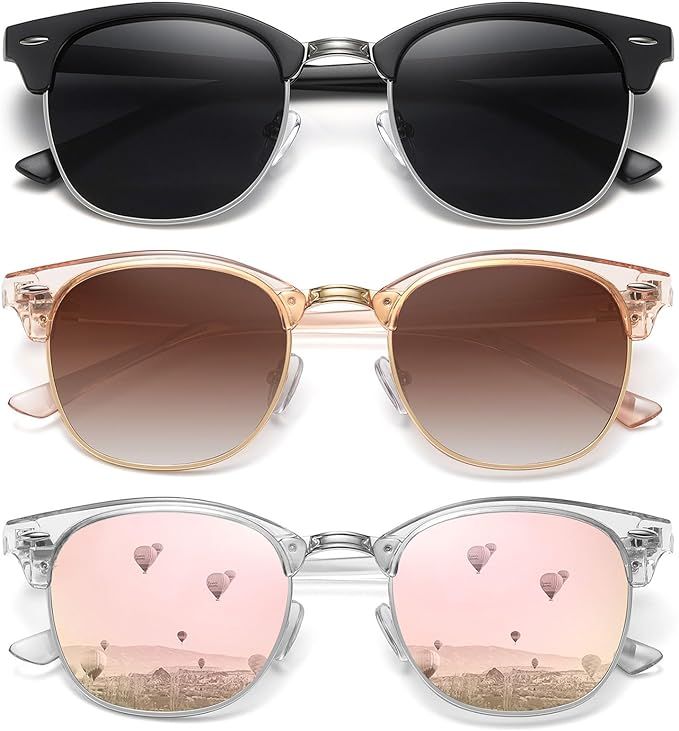 MEETSUN Retro Semi Rimless Polarized Sunglasses for Women Men Trendy Mirror Lens Driving Sun Glas... | Amazon (US)