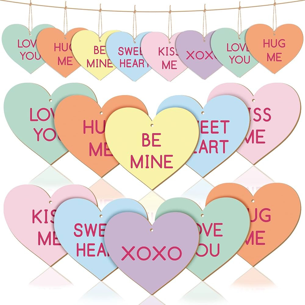 Whaline 36Pcs Valentine's Day Wooden Hanging Ornaments Conversation Heart Shaped Wooden Embellish... | Amazon (US)